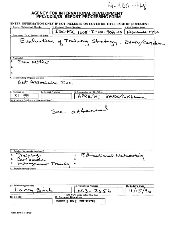 Evaluation of training strategy : RHUDO/Caribbean