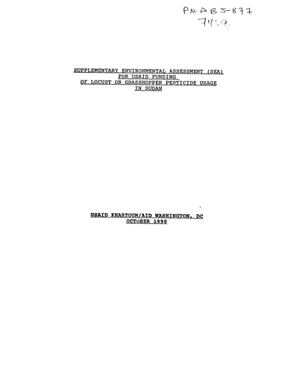 Supplementary environmental assessment (SEA) for USAID funding of locust or grasshopper pesticide usage in Sudan