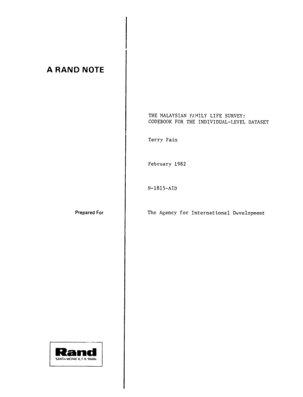 Malaysian family life survey : codebook for the individual-level dataset