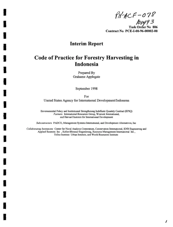 Interim report : code of practice for forestry harvesting in Indonesia