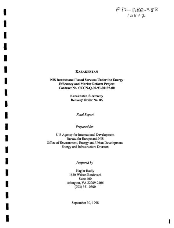 Kazakhstan : NIS institutional based services under the energy efficiency and market reform project -- contract no. CCN-Q-00-93-00192-00 : delivery order no. 05