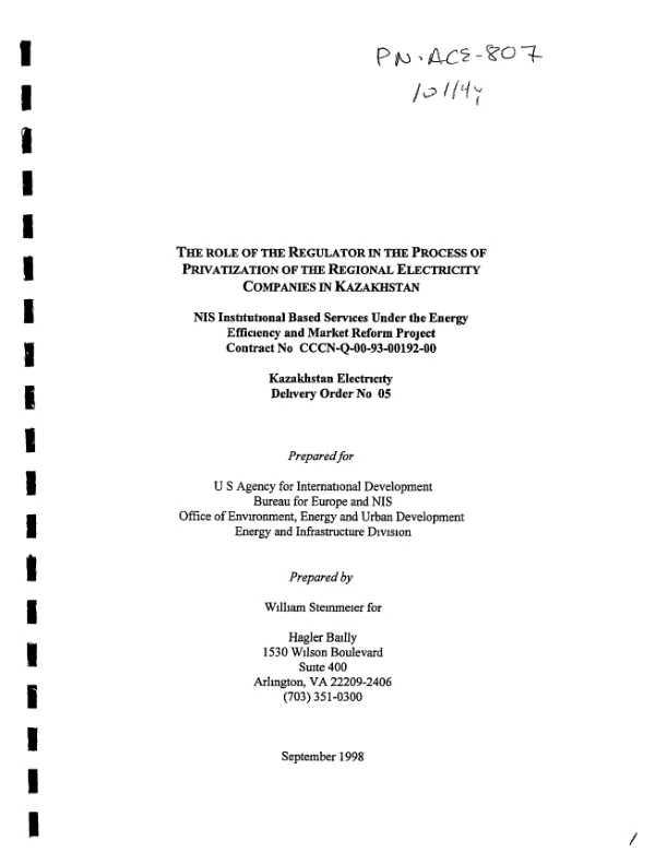 Role of the regulator in the process of privatization of the regional electricity companies of Kazakhstan