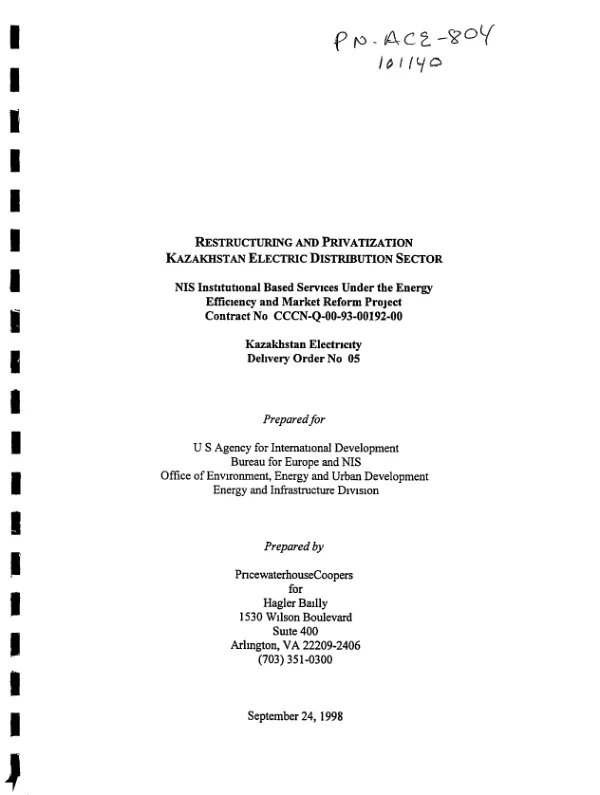 Restructuring and privatization : Kazakhstan electric distribution sector