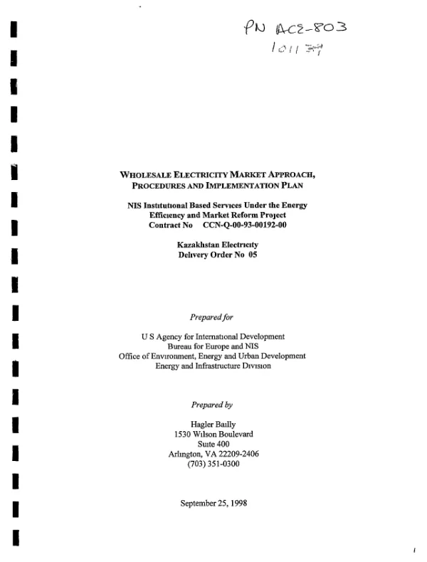 Wholesale electricity market approach, procedures and implementation plan