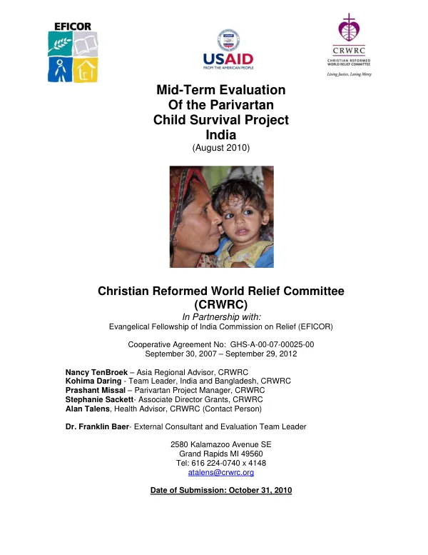 Mid-term evaluation of the Parivartan child survival project -- India