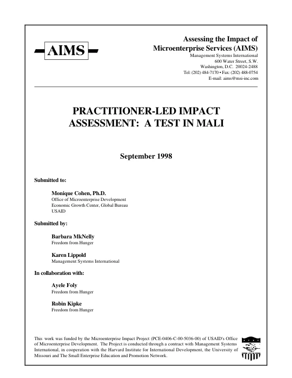 Practitioner-led impact assessment : a test in Mali