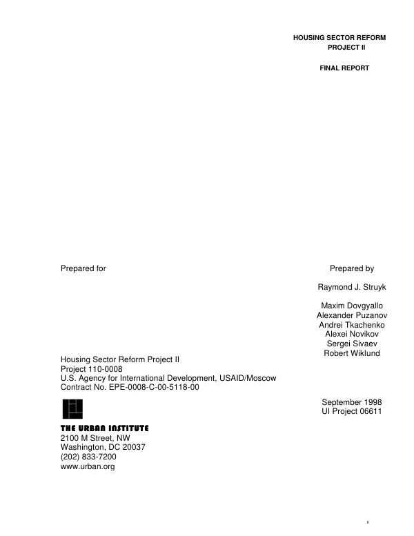 Housing sector reform project II : final report