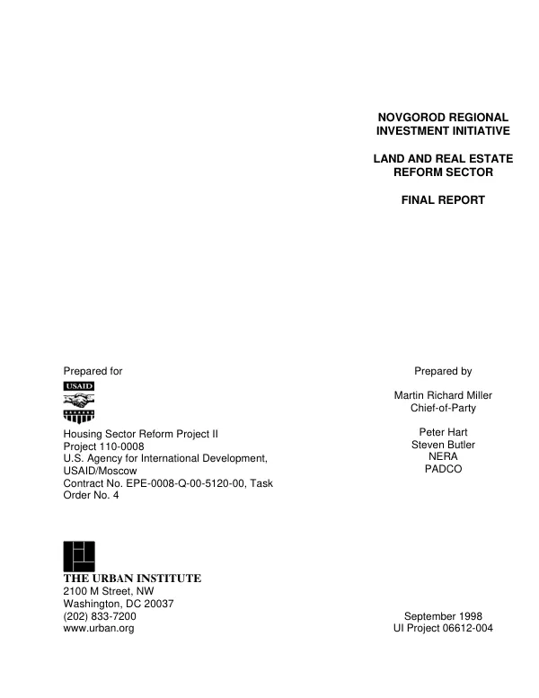 Novgorod regional investment initiative : land and real estate reform sector -- final report