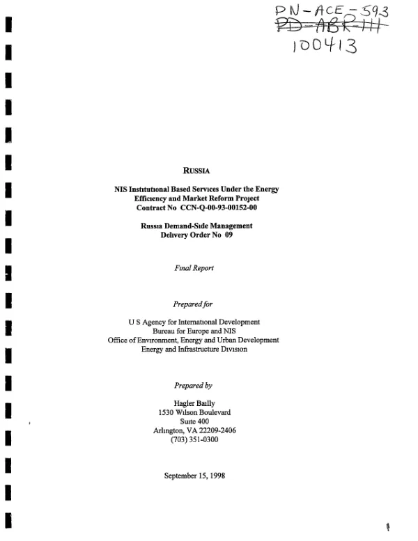 Russia : NIS [New Independent States] institutional based services under the energy efficiency and market reform project -- contract no. CCN-Q-00-93-00152-00 : Russian demand-side management -- final report