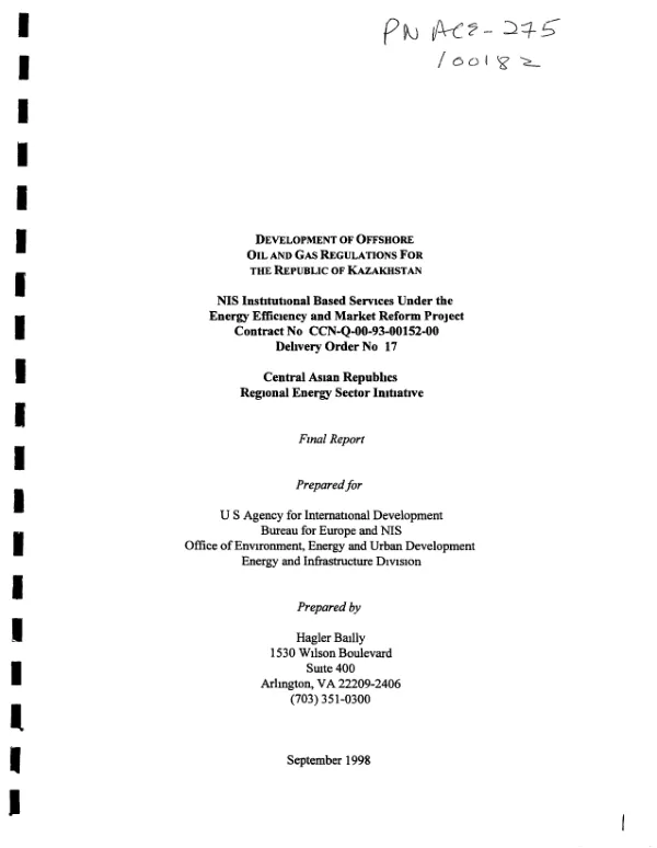 Development of offshore oil and gas regulations for the Republic of Kazakhstan