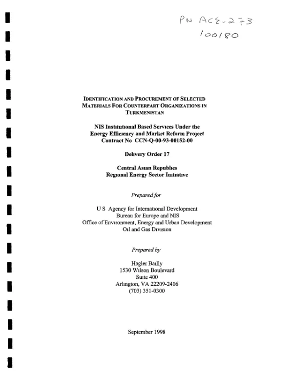 Identification and procurement of selected materials for counterpart organizations in Turkmenistan