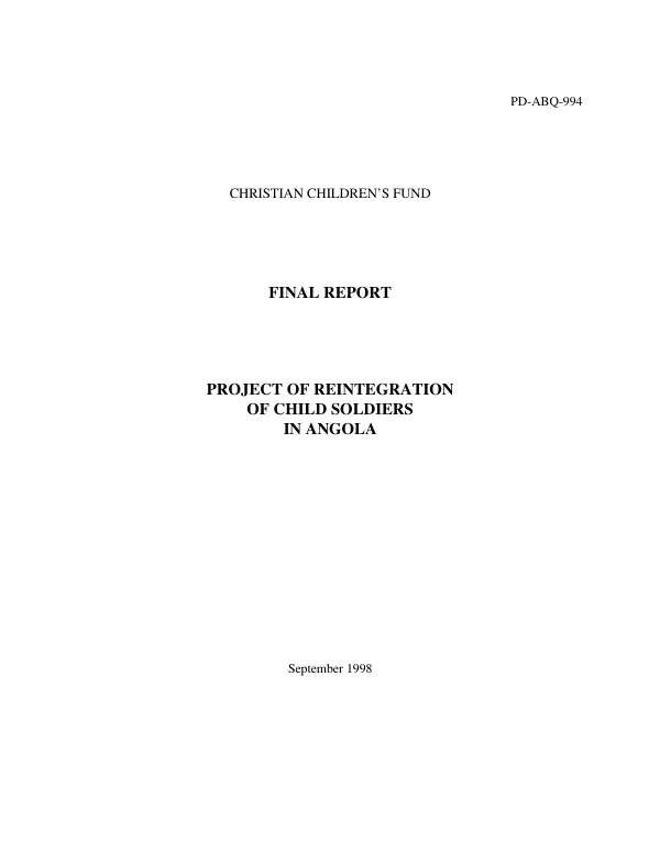 Final report : project of reintegration of child soldiers in Angola