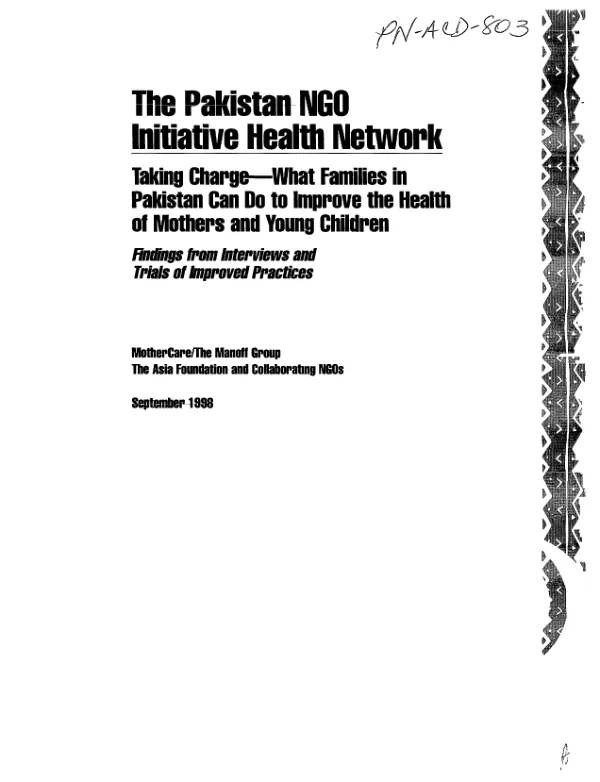 Taking charge : what families in Pakistan can do to improve the health of mothers and young children -- findings from interviews and trials of improved practices