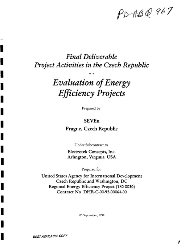 Final deliverable -- project activities in the Czech Republic : evaluation of energy efficiency projects