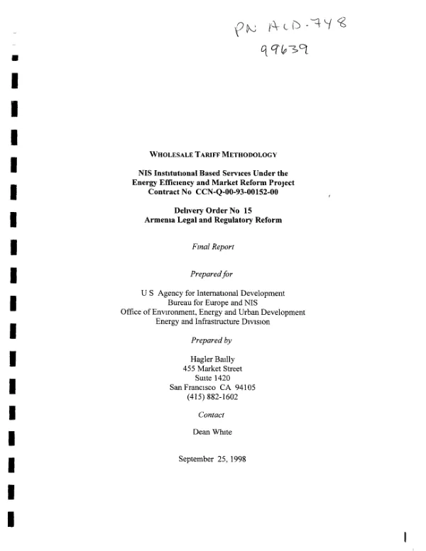 Wholesale tariff methodology : final report