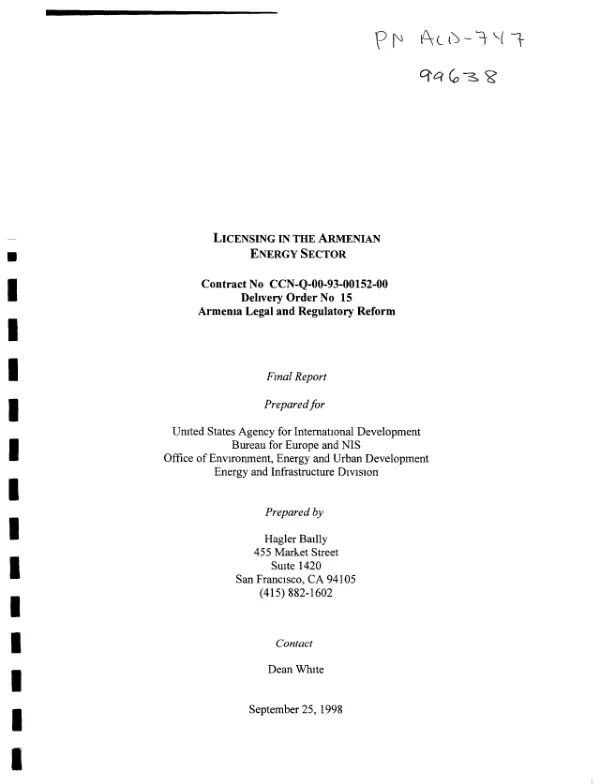 Licensing the Armenian energy sector : final report