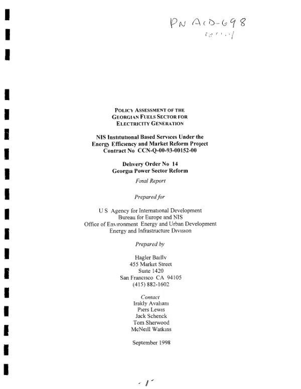 Policy assessment of the Georgian fuels sector for electricity generation : final report