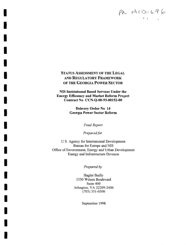 Status assessment of the legal and regulatory framework of the Georgia power sector : final report