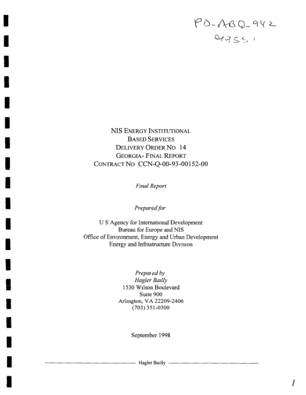 NIS energy institutional based services : delivery order no. 14 -- Georgia : final report -- contract no. CCN-Q-00-93-00152-00
