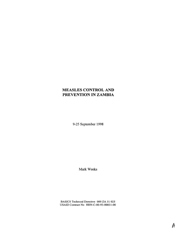 Measles control and prevention in Zambia, 9-25 September 1998