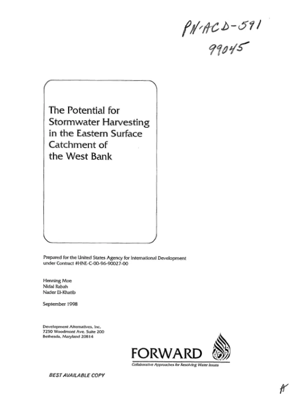 Potential for stormwater harvesting in the eastern surface catchment of the West Bank