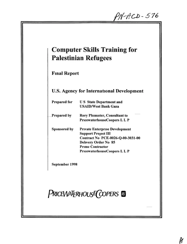 Computer skills training for Palestinian refugees -- final report