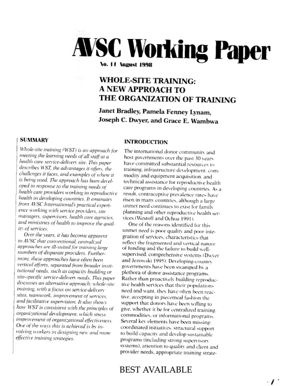 Whole-site training : a new approach to the organization of training