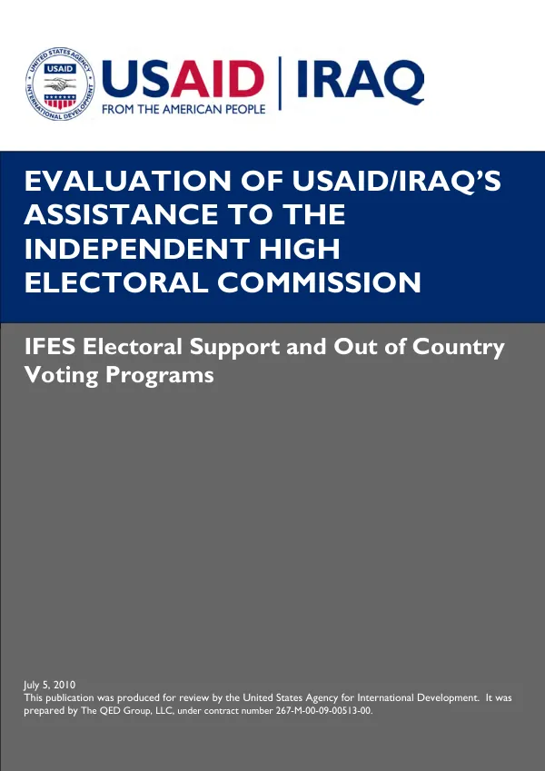 Evaluation of USAID/Iraq's assistance to the Independent High Electoral Commission : IFES electoral support and out of country voting programs