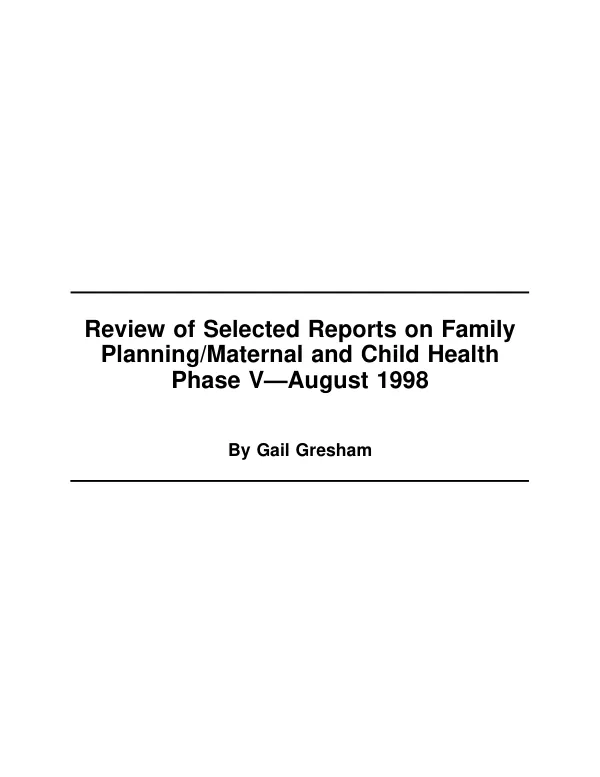 Review of selected reports on family planning/maternal and child health phase V