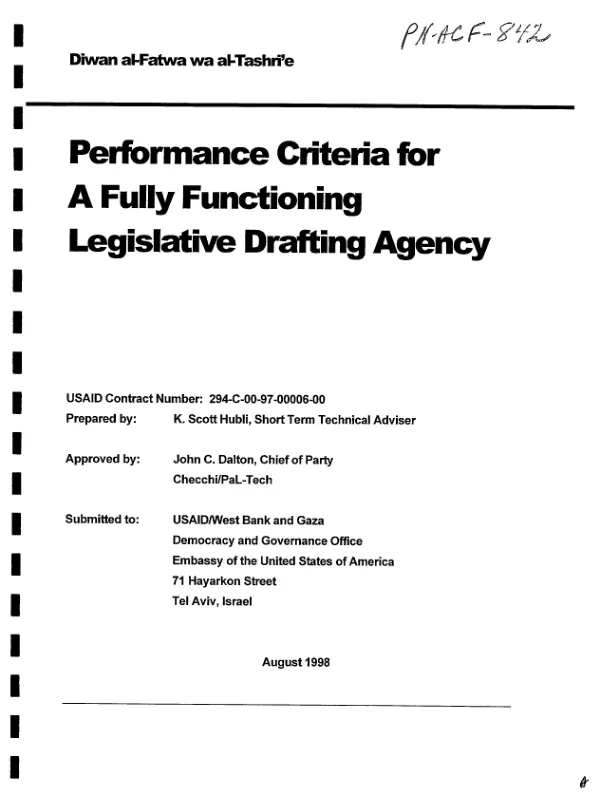 Performance criteria for a fully functioning legislative drafting agency