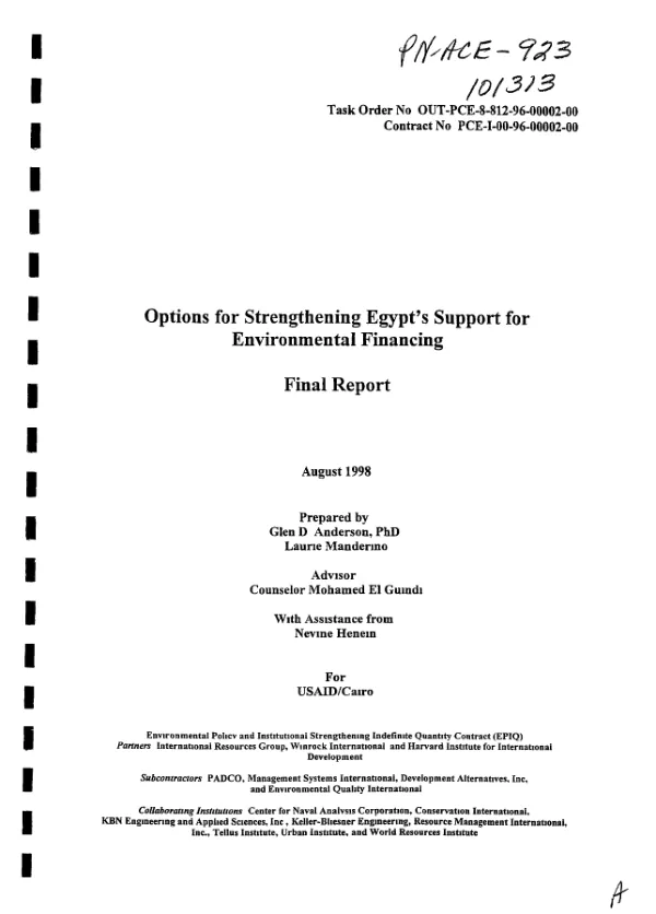 Options for strengthening Egypt"s support for environmental financing : final report