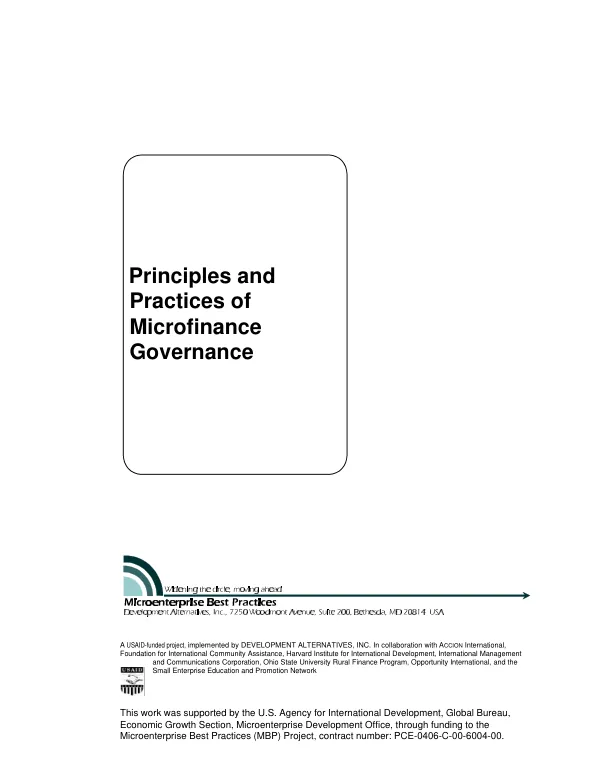Principles and practices of microfinance governance