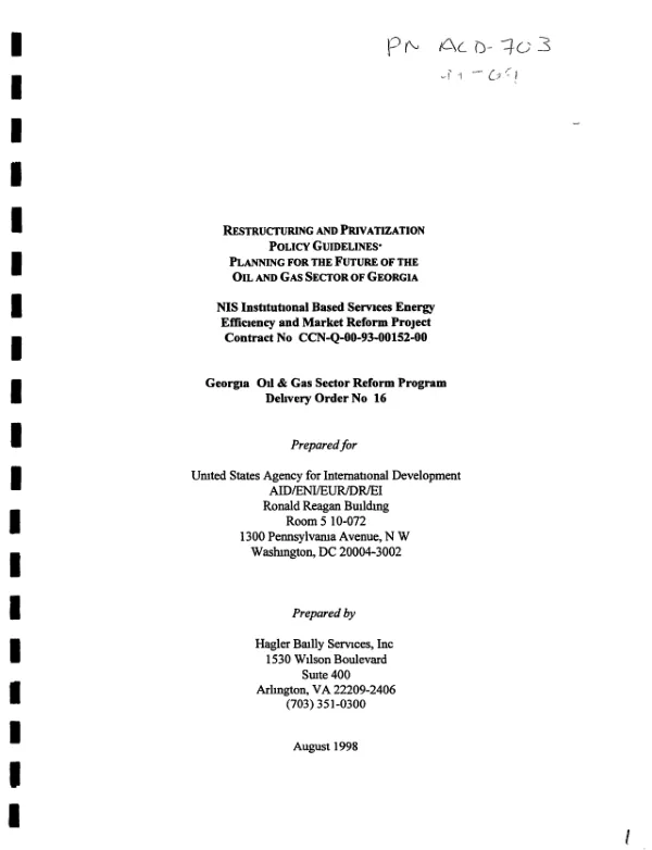 Restructuring and privatization policy guidelines : planning for the future of the oil and gas sector of Georgia