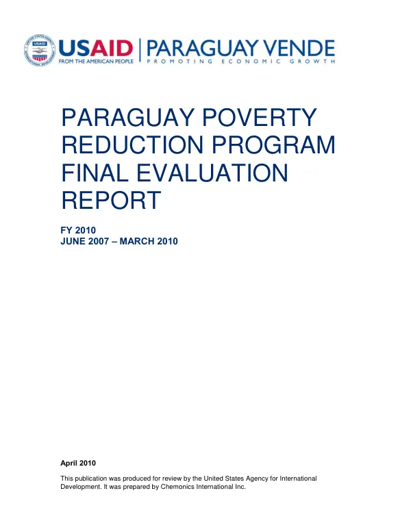 Paraguay poverty reduction program final evaluation report FY 2010, June 2007-March 2010