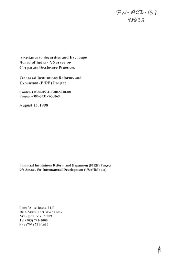 Assistance to the Securities and Exchange Board of India : a survey on corporate disclosure practices