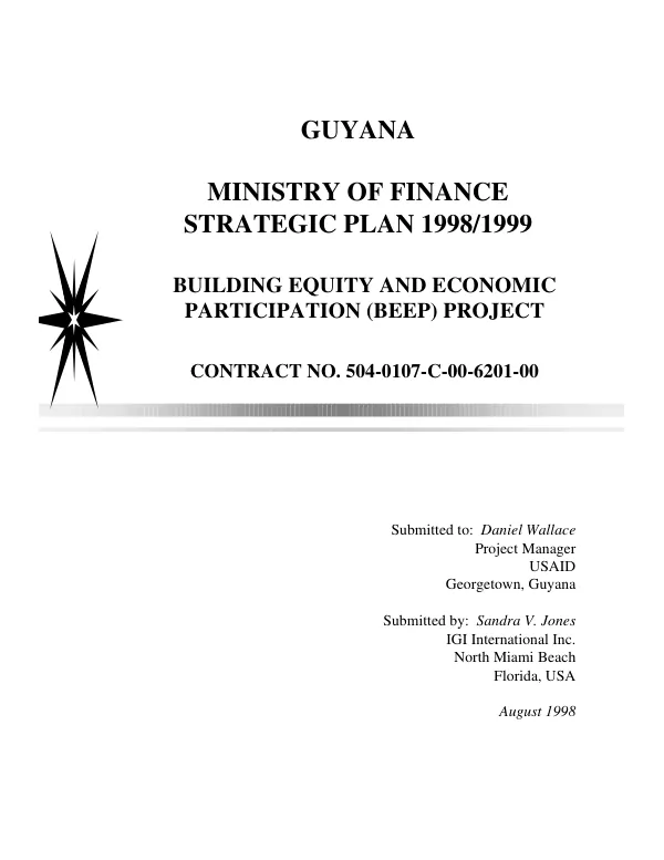 Guyana, Ministry of Finance : strategic plan 1998/1999 -- building equity and economic participation (BEEP) project