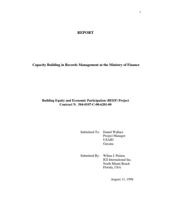 Capacity building in records management at the Ministry of Finance