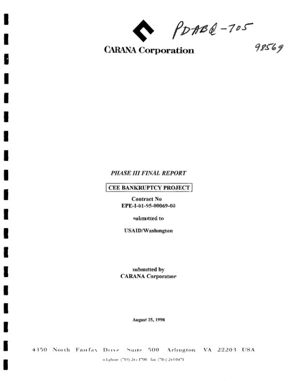 Phase III final report : CEE bankruptcy project -- contract no. EPE-I-01-95-00069-00