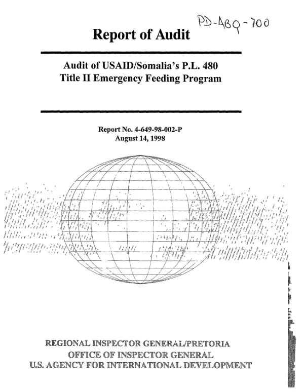 Audit of USAID/Somalia"s P.L. 480 Title II emergency feeding program