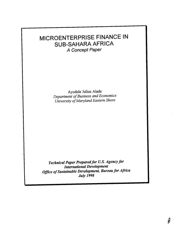 Microenterprise finance in sub-Sahara Africa : a concept paper