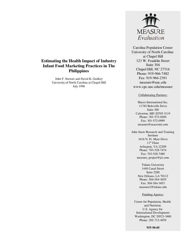 Estimating the health impact of industry infant food marketing practices in the Philippines