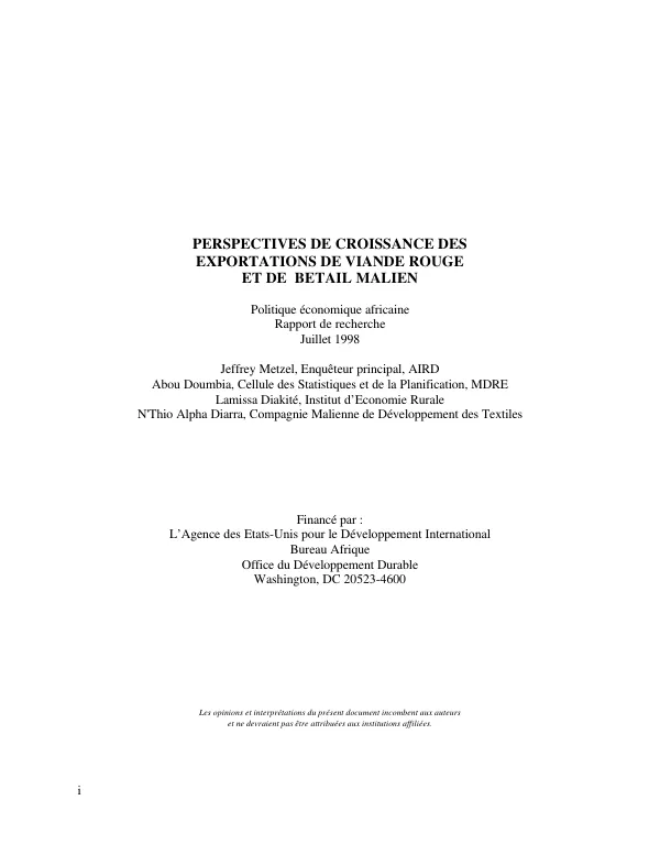 Perspectives de croissance des exportations de viande rouge et de betail Malien