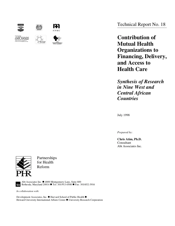 Contribution of mutual health organizations to financing, delivery, and access to health care : synthesis of research in nine West and Central African countries