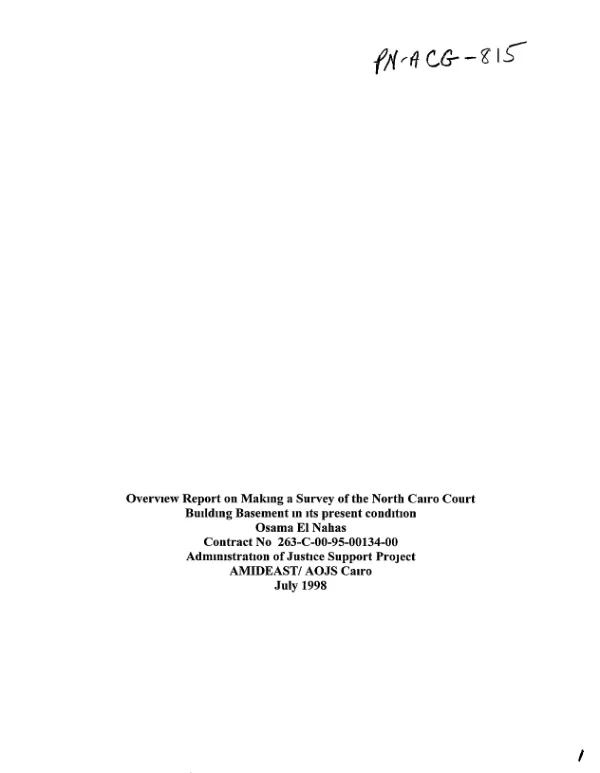 Overview report on making a survey of the North Cairo Court [NCC] building basement in its present condition
