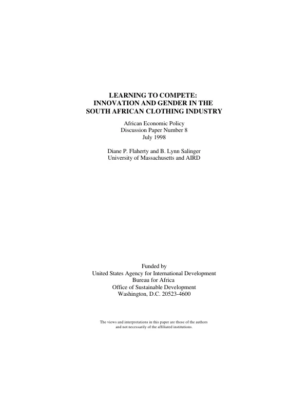 Learning to compete : innovation and gender in the South African clothing industry