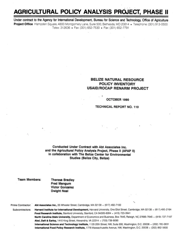 Belize natural resource policy inventory USAID/ROCAP RENARM [regional environmental and natural resource management] project