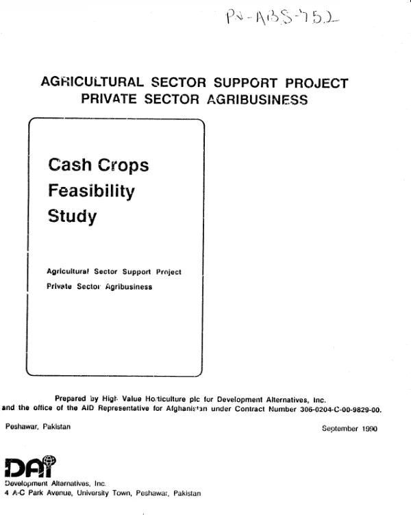 Cash crops feasibility study : agricultural sector support project -- private sector agribusiness