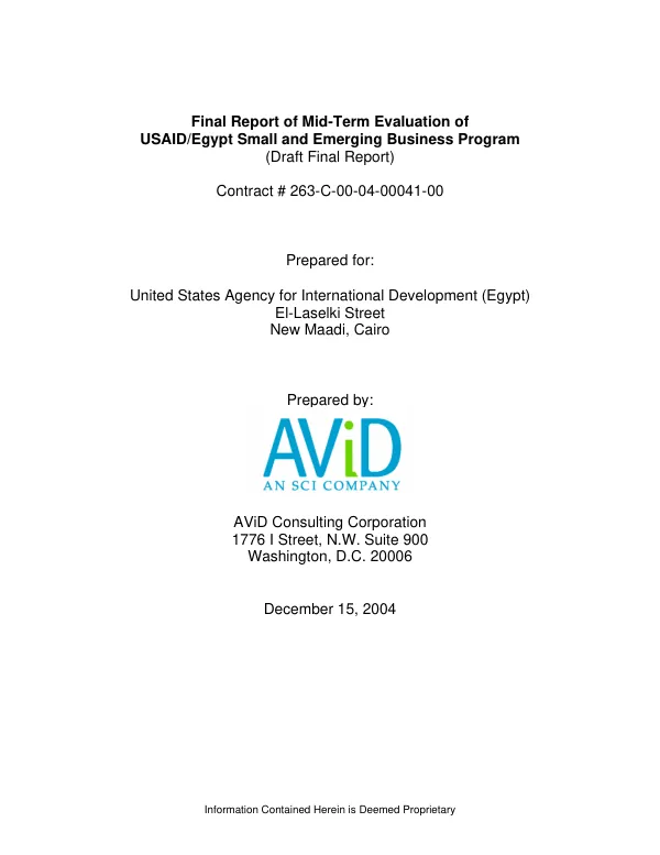 Final report of mid-term evaluation of USAID/Egypt small and emerging business program