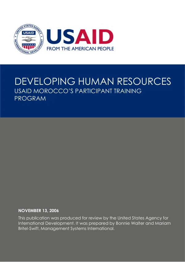 Developing human resources : USAID Morocco's participant training program