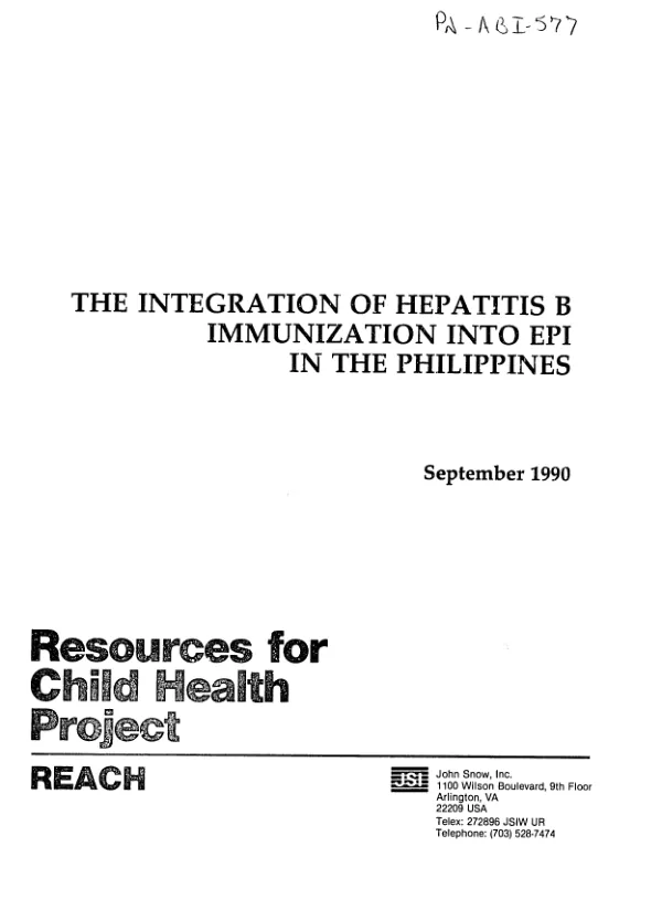 Integration of hepatitis B immunization into EPI in the Philippines